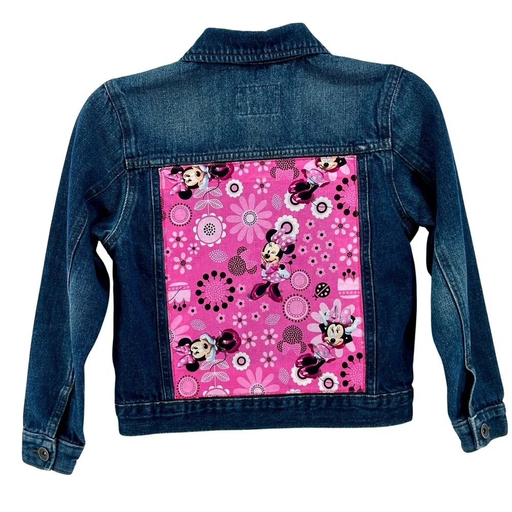 The Childrens Place Denim Jacket Pink Minnie Applique on back Girls‎ Size M 7/8